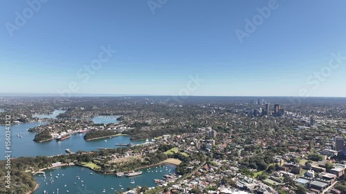 High Altitude Aerial Drone View of Chatswood and Surrounding Sydney Suburbs on Sunny Day