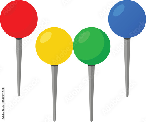 Colorful round push pins on white background