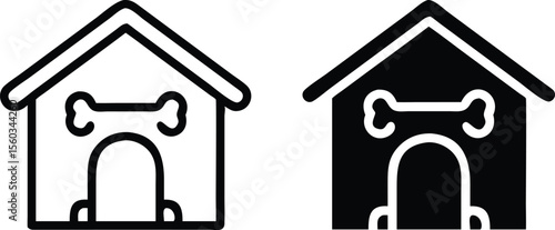Dog House Icon – Pet Kennel Symbol with Bone for Animal Shelter, Care, and Home