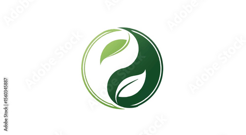 Yin Yang symbol with leaves, isolated on white background