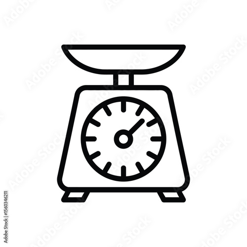 Simple line art icon of a kitchen scale with a circular dial