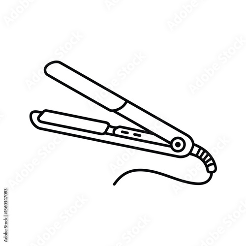 Simple line art illustration of an open hair straightening iron on a white background