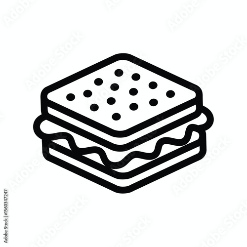 Simple outline icon of a square sandwich with filling and dotted top bread