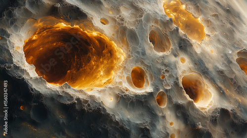 Hyper-Realistic Alien Planet Surface with Glowing Craters and Volcanic Texture – Sci-Fi Cosmic Landscape Background