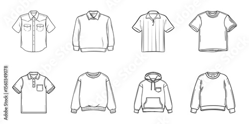 Men'S Clothing Line Art Set. Fashion Apparel Design Collection. Isolated Vector Illustration