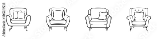Armchair Design Variations Set. Modern Furniture Styles Collection. Isolated Vector Illustration