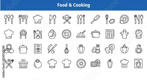 Food & Cooking Line Art Icon Set - Editable Stroke Kitchen & Restaurant Icons