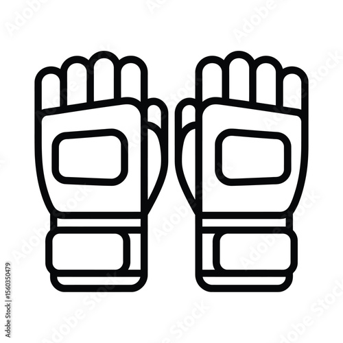 Pair of stylized black outline mma gloves isolated on white background