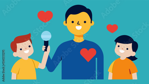 A man records a message for his children telling them how proud he is of them and imparting words of wisdom for their future. Though he may not be around forever his voice and love. Vector