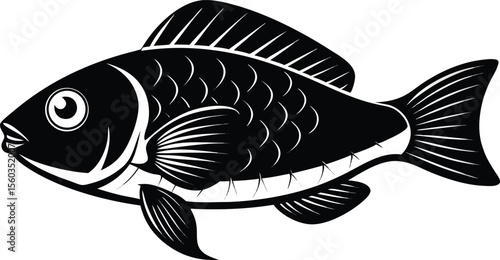 Black and White Tilapia Fish Silhouette Vector.