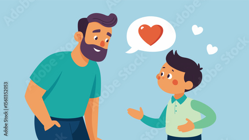A father and son having a hearttoheart about body image as the father shares his own struggles and encourages his son to love himself as he is.. Vector illustration