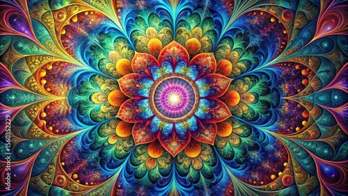 Wallpaper Mural Vibrant Mandala A Symphony of Intricate Floral Designs and Jewel Tones Featuring a Central Light Source Torontodigital.ca