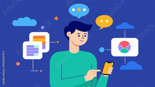 A person using a memory app on their phone with games and exercises specifically designed to improve memory recall and overall brain health.. Vector illustration