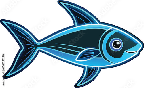 Bright Neon Tetra Fish Cartoon Illustration.