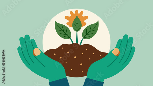 A closeup of hands covered in soil while planting seeds emphasizing the tactile and sensory stimulation that gardening therapy can provide for older individuals.. Vector illustration