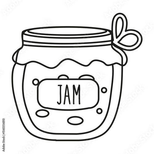 Jam jar doodle outline. Homemade preserves for coloring page. Vector sketch