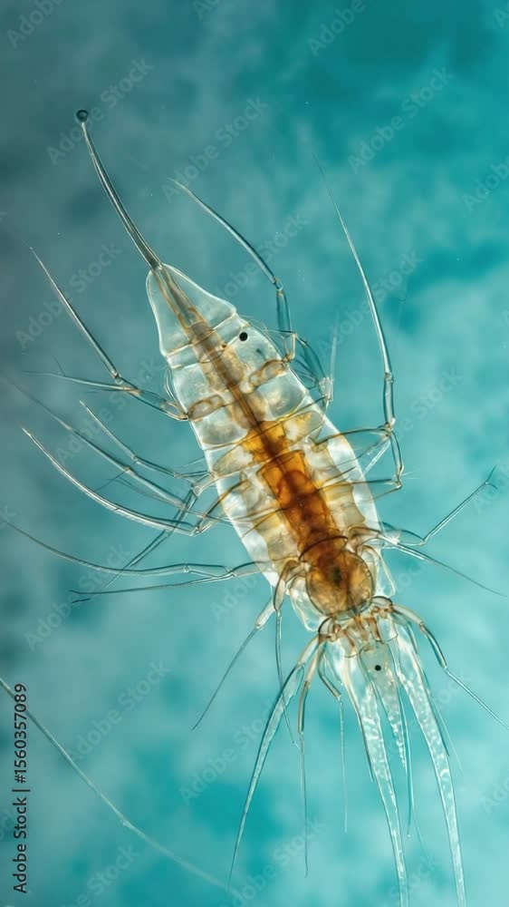 Transparent Planktonic Crustacean Swimming – Underwater Macro Shot of Microscopic Sea Life Transparent Planktonic Crustacean Swimming – Underwater Macro Shot of Microscopic Sea Life