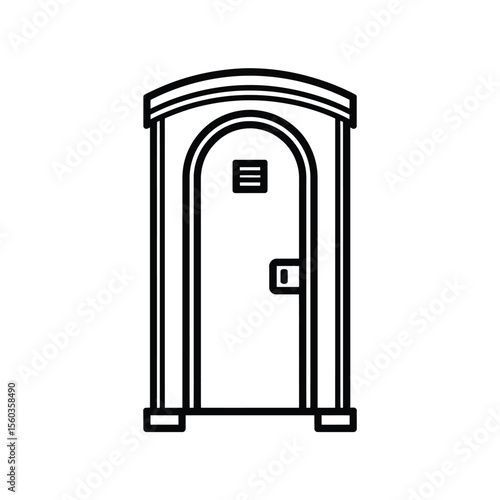 Simple black line art icon of a portable toilet or porta potty