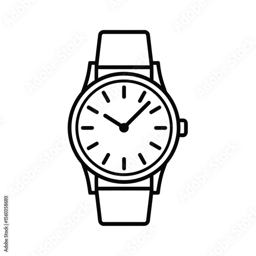 Simple outline illustration of a classic wristwatch with a black strap and white face