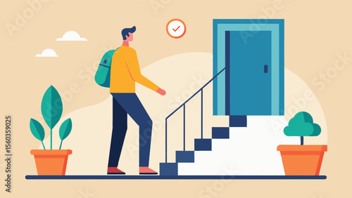 He takes the stairs instead of the elevator and walks to nearby places instead of driving incorporating physical activity into his daily routine.. Vector illustration