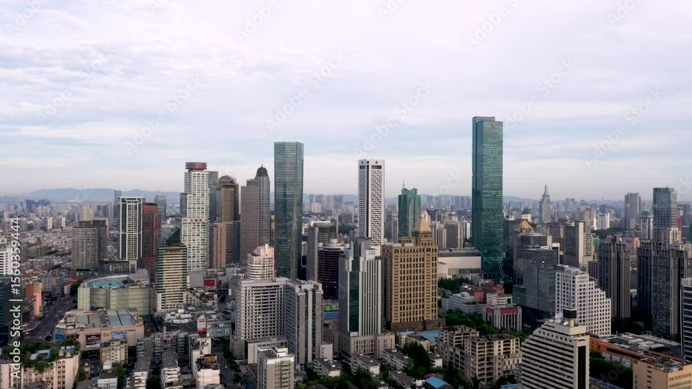 Stunning aerial view of Nanjing's Daxinggong CBD skyline at sunrise showcasing urban beauty and structure Stunning aerial view of Nanjing's Daxinggong CBD skyline at sunrise showcasing urban beauty and structure