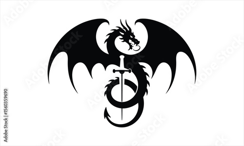 Majestic dragon in flight silhouette design