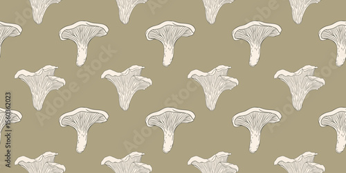 Seamless pattern with hand drawn chanterelle mushrooms. Background for printing, fabric, textile, wallpaper.