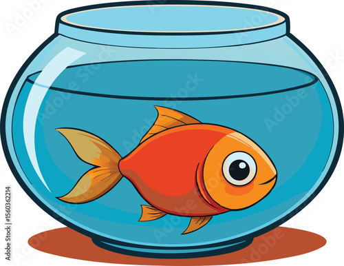Goldfish Bowl Perspective Vector Art.