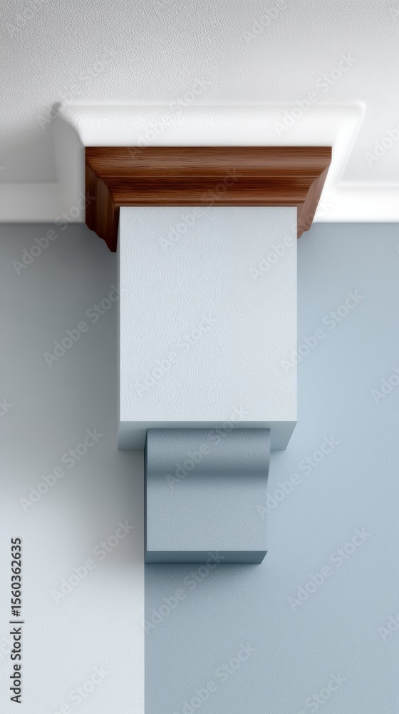 Fototapeta premium Architectural detail showcasing wooden elements and a clean, modern aesthetic in an interior space.
