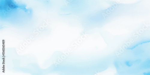 Abstract Light Sky Blue Watercolor Background – Soft Hand-Painted Aquarelle Texture on Wet White Paper, Gentle Artistic Brush Strokes for Creative Poster, Template, or Modern Website Backdrop
