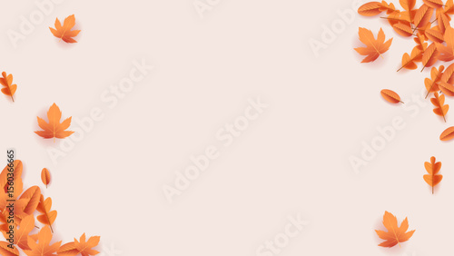 Autumn leaves scattered on a beige background.
