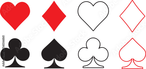 Card Game Suit Icons – Classic Spade, Heart, Diamond, Club Set.AI/EPS/PNG