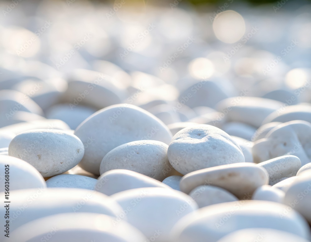Obraz premium Close-Up Macro Shot of Smooth White Gravel on a Soft Ground Surface