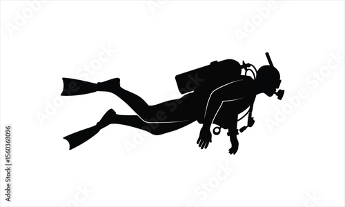 Scuba diver exploring underwater world in a striking silhouette