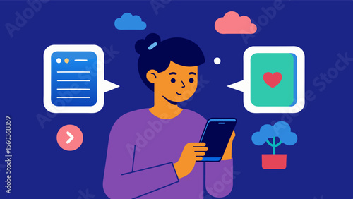 A person using an app on their phone to track their daily cognitive exercises and receive personalized recommendations for improvement.. Vector illustration