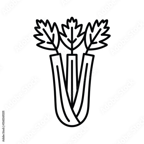 Simple black line icon of three celery stalks with leaves on a white background