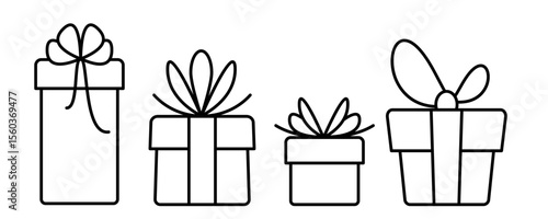 Gift box icon. Present giftbox outline, bonus gift box or holiday package vector illustration