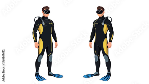 Two men wearing diving suits
