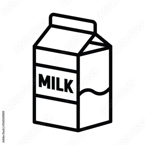Simple black outline icon of a milk carton with the word milk on it