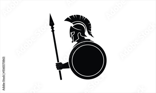 Warrior silhouette with helmet and spear historical warrior design