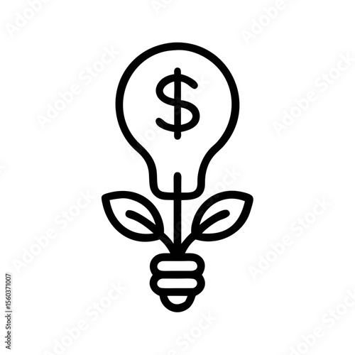 Eco Innovation Investment Icon with Dollar Lightbulb and Leaves