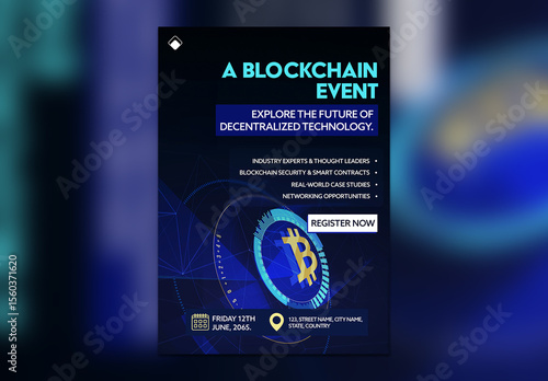 Editable Blockchain Conference Flyer Template – A4 Size Tech Event Poster for Web3, Crypto & NFT Summits (Blue Digital Theme)