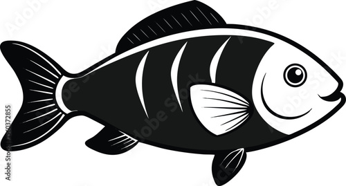 Tilapia Fish Silhouette in Black and White Illustration.