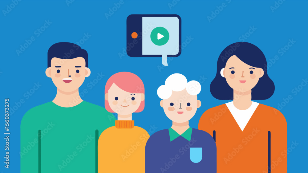 A family using a recording device to record their loved ones voice before they lose their ability to speak due to Alzheimers disease.. Vector illustration A family using a recording device to record their loved ones voice before they lose their ability to speak due to Alzheimers disease.. Vector illustration