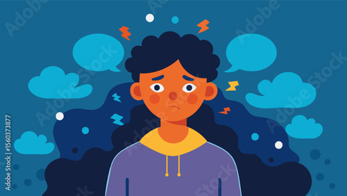 A teenager feeling isolated and misunderstood as they struggle with mental health issues while also feeling pressure to fit in with unrealistic societal standards.. Vector illustration