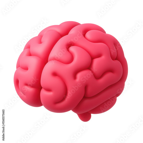 3d icon of a pink cartoon brain in a glossy plastic style, representing creativity, intellect, and cognitive processes against a black background