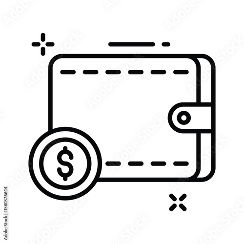 A linear icon of money wallet filled with currency notes