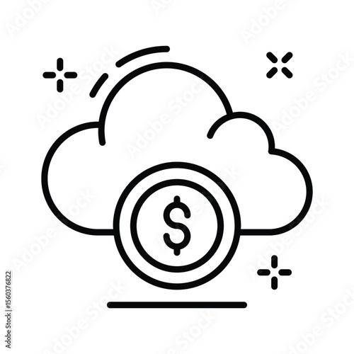 A premium linear icon of digital cloud money