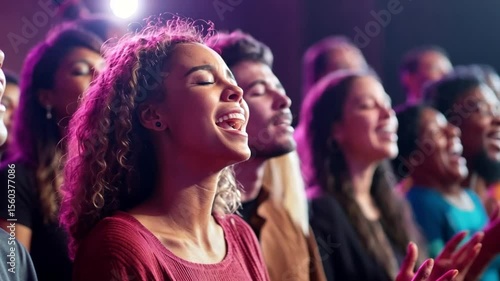 Joyful Audience Singing in the Church