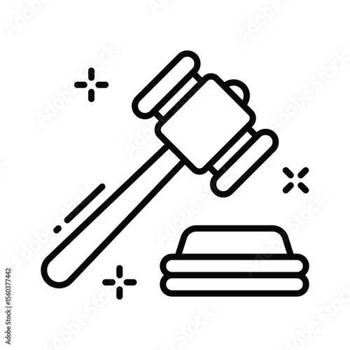 Here is a linear icon showing gavel used in courtrooms